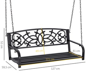 Outsunny Banco Baloiço de 2 Lugares Banco Suspenso de Aço com Apoio para os Braços Carga Máx. 240kg para Jardim Varanda Exterior 127x59,5x52cm Preto
