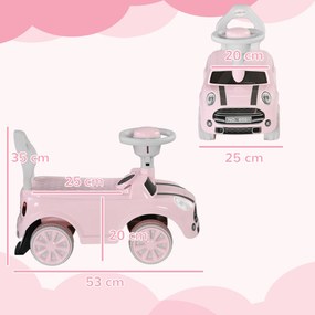 Carro Andador para Bebés de 18-36 Meses com Volante Buzina e Sistema Anti-Tombo  53x25x35 cm Rosa