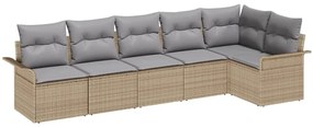 Conjunto de Sofá de Jardim com 6 Peças e Almofadas em Rattan Poliéster