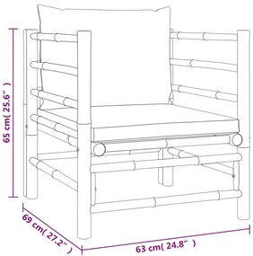 7 pcs conj. lounge de jardim bambu c/ almofadões cinzento-claro