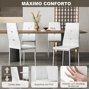 Conjunto de 6 Cadeiras de Sala de Jantar (MESA NÃO INCLUIDA) Estofadas em PU Cadeiras de Cozinha com Encosto Alto com Botões 41x50x97 cm Branco