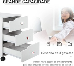 Bloco de Gavetas para Escritório Móvel de Escritório Bloco de Gavetas com 3 Gavetas e 4 Rodas 40x50x57,5 cm Branco