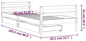 Estrutura de cama infantil c/ gavetas 80x200 cm pinho maciço