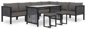 9 pcs conjunto lounge de jardim c/ almofadões vime PE antracite