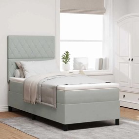 Camas Box Spring vidaXL com Colchão Cinza Claro Solteiro em Veludo