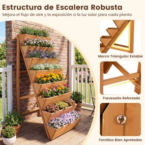 Floreira vertical 101 x 60,5 x 150 cm em degraus de madeira de abeto com 8 vasos para ervas aromáticas, legumes e flores – terraço, varanda, madeira