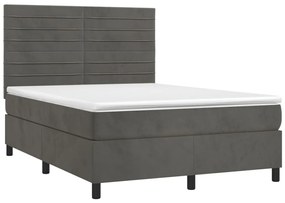 Cama box spring c/ colchão/LED 140x200cm veludo cinzento-escuro