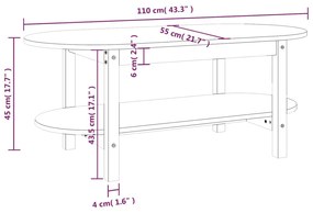 Mesa de centro 110x55x45 cm madeira de pinho maciça