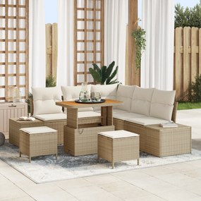 vidaXL Conjunto de Sofá de Jardim com 8 Peças e Almofadas em Bege Rattan PE Acácia