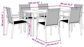 7 pcs conjunto de jantar para jardim textilene e aço preto