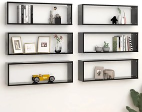 Estantes de parede cúbicas 6 pcs contrapl. 80x15x26,5 cm preto