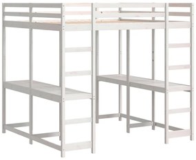 Cama alta c/ secretária e escada 160x200 cm pinho maciço branco