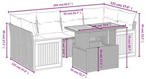 7 pcs conjunto de sofás p/ jardim c/ almofadões vime PE preto