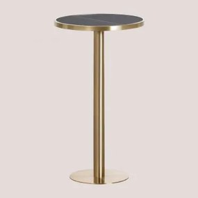 Mesa Alta De Bar Redonda Ø60 Cm Em Grés Xiren Preto - Dourado Escovado - Sklum