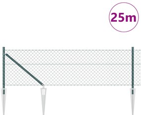 Cerca de Arame Revestido com 13 Postes de Espeto 0,4x25 m Aço Galvaniz