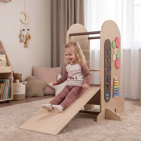 Torre de Aprendizagem Montessori 4 em 1, 72,5 x 59,5 x 90 cm, Altura Regulável, Natural