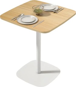 Mesa de Refeição Pequena Mesa de Cozinha Quadrada para 2 Pessoas Base Quadrada em Aço 60x60x75 cm Madeira e Branco