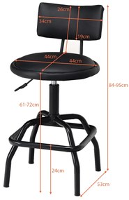 Banco de bar giratório Cadeira de bar estofada em couro PU Altura ajustável para cozinha Jantar Lounge Bar 53 x 53 x 84-95 cm Preto