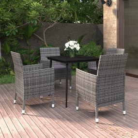 vidaXL 5 pcs conjunto de jantar p/ jardim c/almofadões vime PE e vidro