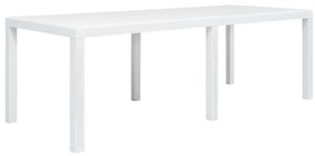 Mesa de jardim 220x90x72 cm plástico branco com aspeto de vime