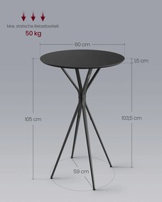 Mesa de bar com estrutura metálica 60 x 60 x 105 cm Preto- Preto mate