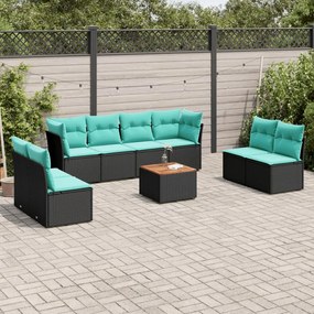 vidaXL 9 pcs conjunto de sofás p/ jardim c/ almofadões vime PE preto