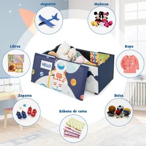 Bau para guardar brinquedos organizador infantil com tampa removível 75 x 36 x 38 cm Azul e Branco