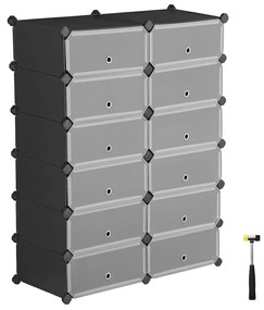 SONGMICS Sapateira com Encaixe, Organizador de Armazenamento Retangular, Unidade de Prateleira de Armazenamento Modular DIY com 12 Compartimentos, 40 x 30 x 17 cm para cada compartimento, Guarda-roupa de Arame Metálico, Preto LPC26HV1
