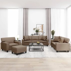 vidaXL 4 pcs conjunto sofás c/ almofadões couro artif. cor cappuccino