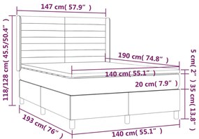 Cama box spring c/ colchão e LED 140x190 cm tecido cor creme