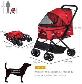 Carrinho para Animais de Estimação Dobrável Carro para Cães e Gatos com Capô Ajustável Cesta de Armazenamento Cinto de Segurança Tecido Oxford 600D Aç