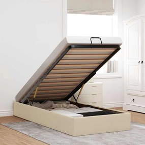 vidaXL Estrutura de cama otomana sem colchão 90x190 cm tecido creme