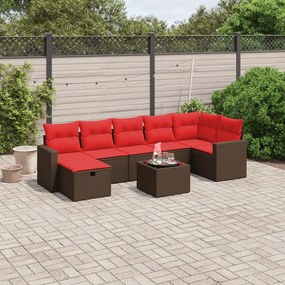 vidaXL 8 pcs conjunto sofás de jardim c/ almofadões vime PE castanho