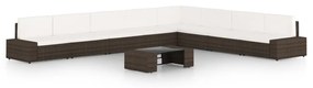 vidaXL 9 pcs conjunto lounge p/ jardim c/ almofadões vime PE castanho