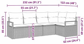Conjunto de Sofá de Jardim de 5 Peças com Almofadas Castanhas em Ratta