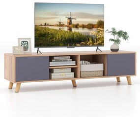 Móvel TV até 65” Suporte para TV moderno de estilo rústico com Estante aberta Mesa de consola para TV com 3 orifícios para gestão de cabos Castanho e