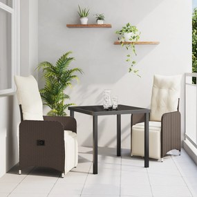 vidaXL Conjunto de Jantar de Jardim 3 Peças com Almofadas Castanho Rattan Sintético