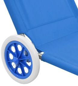 Espreguiçadeira dobrável com toldo e rodas aço azul