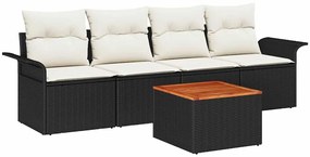 Conjunto de Sofá de Jardim 5 peças com Almofadas Pretas em Rattan de P