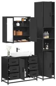 vidaXL 3 pcs conjunto móveis casa de banho derivados de madeira preto