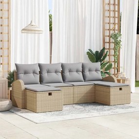 Conjunto de Sofá de Jardim vidaXL com Almofadas Bege Poliéster Ratã