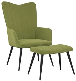327691 vidaXL Cadeira de descanso com banco veludo verde-claro