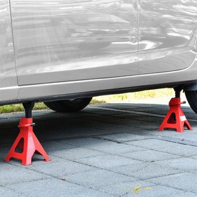 DURHAND Jogo de 2 Macacos Estabilizadores de Aço Capacidade 3 Toneladas/Par com Altura Ajustável para Apoiar Carros Veículos 21x19x29-43cm Vermelho Preto