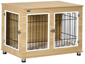 PawHut Gaiola para Cães com Mesa Auxiliar e Almofada Lavável Gaiola para Animais com Estrutura de Aço para Cães Médios e Grandes 90x58x65 cm Carvalho