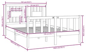 Estrutura de cama dupla 4FT6 135x190 cm madeira maciça