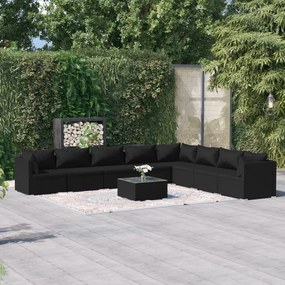 vidaXL 9 pcs conjunto lounge de jardim c/ almofadões vime PE preto