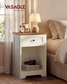 Mesa de cabeceira com tomada, portas USB e gaveta, 40 x 30 x 59 cm, branco e castanho