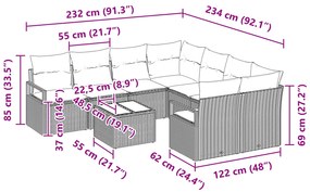 Conjunto de Sofás de Jardim com 9 Peças vidaXL com Almofadas Preto Rat