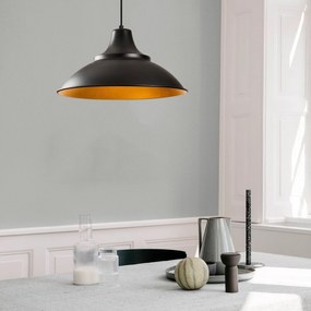 Candeeiro de Teto Saglam – Preto e Dourado – Diâmetro 44 cm, Altura 12
