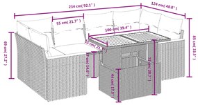 7 pcs conjunto de sofás p/ jardim c/ almofadões vime PE preto